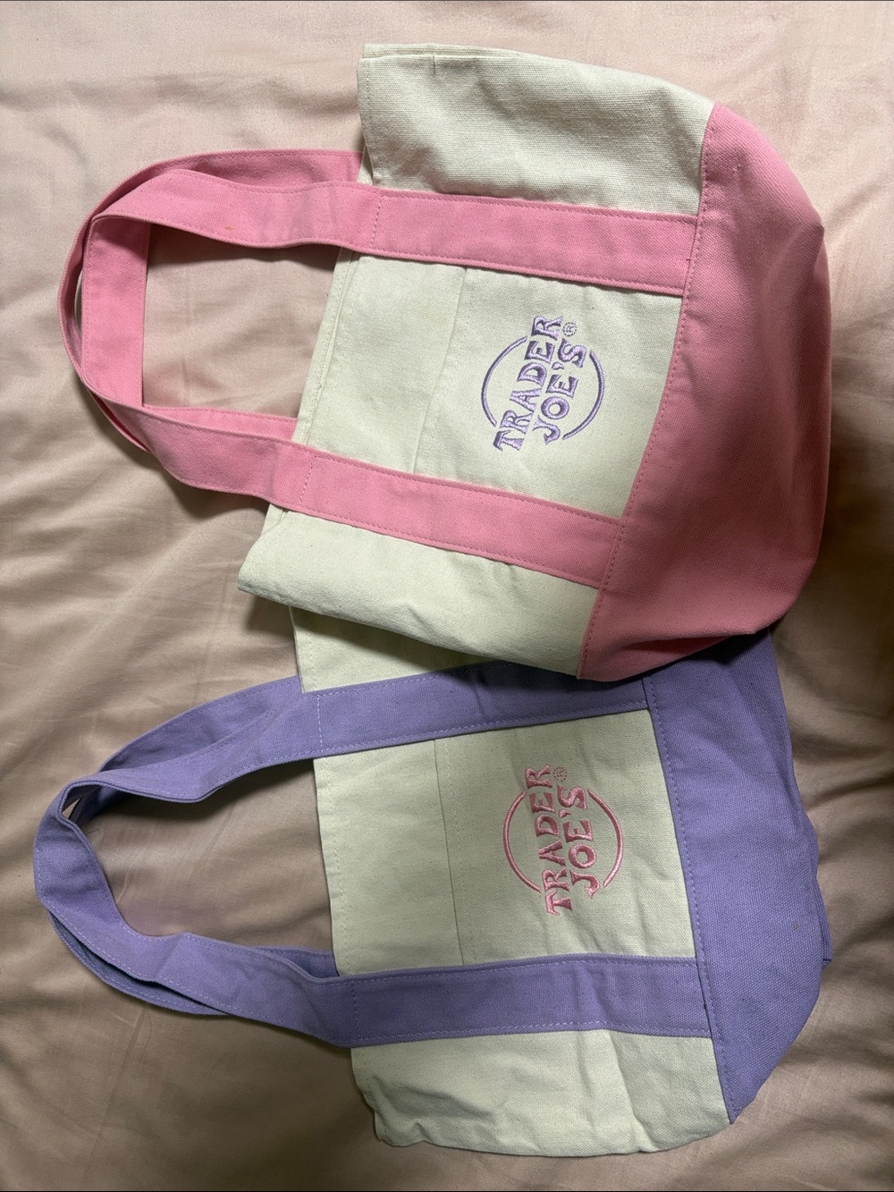 Trader Joe's Pink & Lavender Canvas Tote Set